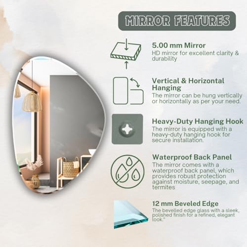 Image of Frameless Pebble Mirror for Wall 18 X 24 Inch /Beveled Glass with Smooth Edges /Mirror for Bathroom /Bedroom /Living Room /Entryway /Dressing Room /Unframed Decorative Mirror | BVM1824A5
