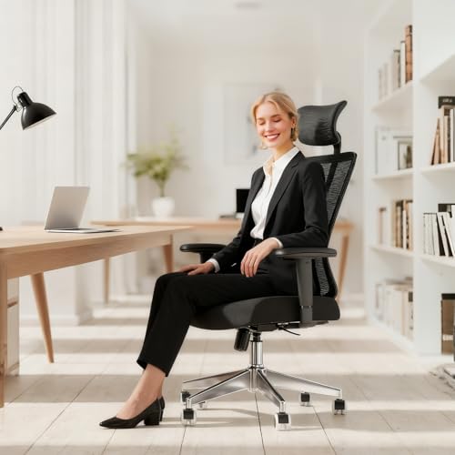 Image of Ergonomic Office Chair with Adjustable Lumbar Support & Flip-Up Armrests - High Back Computer Desk Chair with Thickened Seat Cushion, Rolling Wheels for Home /Office Study Work (05black)