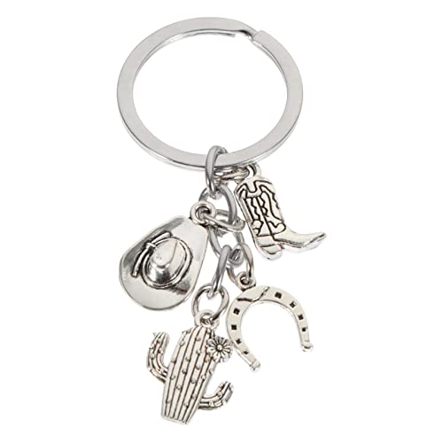ABOOFAN Cowboy Keychain Western American Cowgirl Keychain Boot Boot Horseshoe Bague Porte- Clés Charme Wild West Mountain Hommes à Dos Pendentif pour Cheval Lover Cadeau Argent B