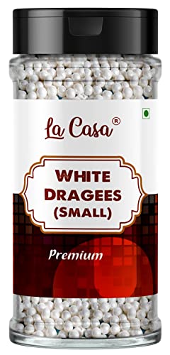 Image of La Casa Premium White Dragees | Small(1.5mm) Sized Pearl Balls Ideal for Cake Decoration & Garnishing | 100g |