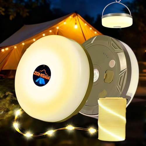 Camping String Lights, 4-in-1 Quick Storage, Durable 32.8ft Rechargeable Tent Light String, with 8 Lighting Modes, Waterproof Portable LED Lamp, Essential for Outdoor Parties Christmas Halloween