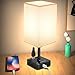 COZOO USB Bedside Table & Desk Lamp with 3 USB Charging Ports and 2 Outlets Power Strip,Black Charger Base with White Fabric Shade, LED Light for Bedroom/Nightstand/Living Room