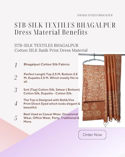 Image of STB-SILK TEXTILES BHAGALPUR Women's Cotton Silk Handcrafted Batik Print Unstitched Salwar Suit Dress Material With Duputta (Maroon)