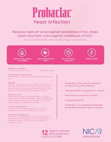 Probaclac Vaginal Probiotic Capsules for Yeast Infection Treatment & Balance Support, Helps Maintain Intimate Flora, Helps Treat (rVVC) , (12) Vaginal Capsules with Applicator, Dairy Free, Gluten Free, Soy Free (1) - 4