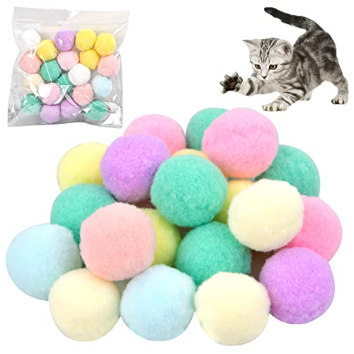 Pinsheng 20 Stück Katzenspielzeug Ball, Bunte Pompon Ball Katze Weich Plüsch Katzenbälle für Kätzchen Hund Interaktiv Spielen Training