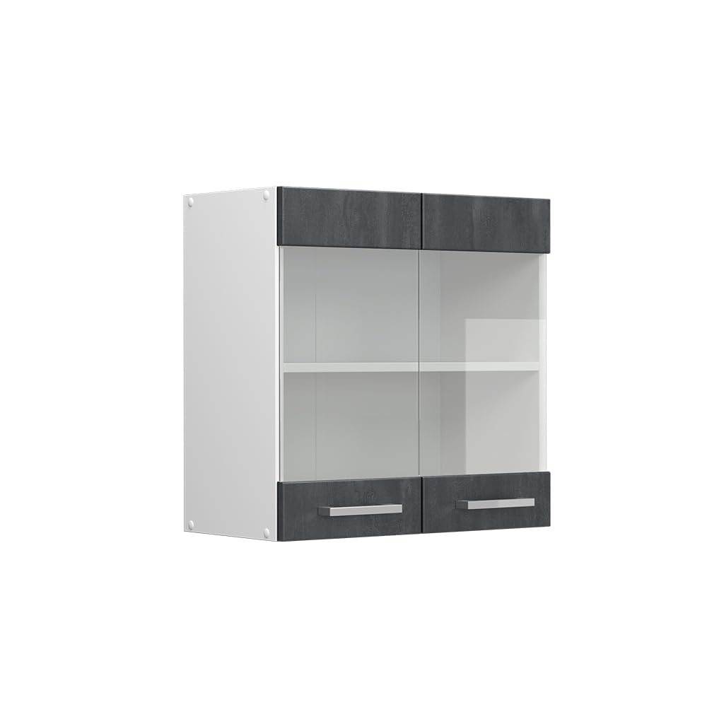 Vicco Glass kitchen cabinet Raul, Black concrete, 60 cm — image 1
