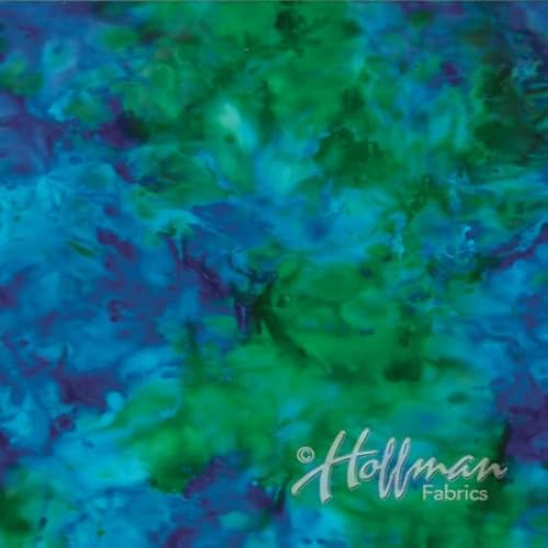 Stunning Peacock Blue Green Hand-Dyed Bali Batik Cotton Fabric – Vibrant Mottled Design by the Yard