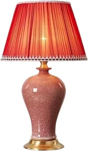 lamp Nightstand Lamp Ceramic Table Lamp Fabric Lampshade Bedside Lamp American Copper Base Nightstand Lamp for Bedroom Living Room Farmhouse Coastal Lamps (Red 36 * 63cm) lamp