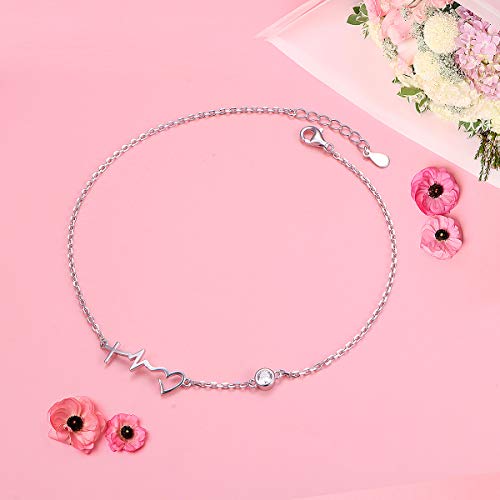 S925 Sterling Silver Adjustable Foot Chain Boho Beach Jewelry Cross Heartbeat And Heart Ankle Bracelet Faith Hope Love Anklets For Women Ladies Teen Girls Easter Gifts #TOP6