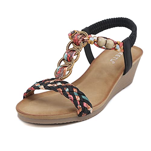 Sandales compensées bohémiennes à perles strass MACHSWON pour femme