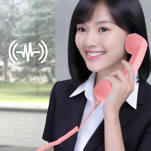 Asixxsix Retro Phone Handset, Wired Plug in Retro Telephone Handset Ergonomic Telephone Wired Handsets with Microphone for Cell Mobile Video Conferences Calls Meetings (Pink) - 1