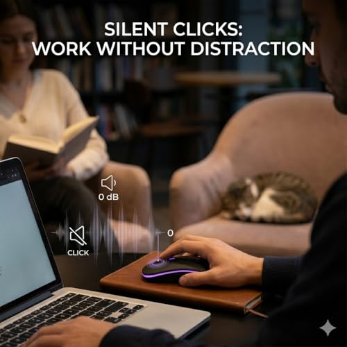 Image of PowerHaus Dual Mode Rechargeable Wireless Mouse, Bluetooth + 2.4GHz Connectivity, Silent Clicks, Adjustable 1600 DPI, RGB LED Lights, Nano USB Receiver, Slim Portable Design - Black