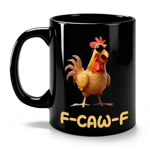 Wsndyjia FCF Funny Chicken Mug 11oz Ceramic Coffee Mugs 2026 Funny Meme Rooster Milk Mugs Tea Cup Rooster Coffee Cups Valentines Gifts for Men Women (No Sound) (Black)