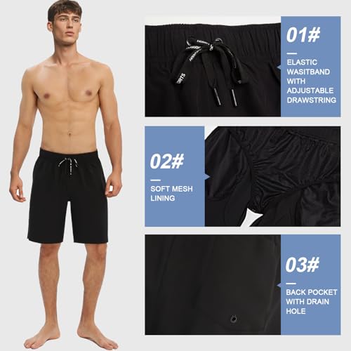 Image of HOdo Mens Swim Trunks with Mesh Liner 9 inch Quick Dry Swim Shorts Bathing Suits for Men Swimwear Board Shorts wiht Pockets