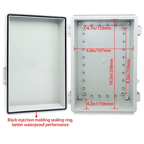 Otdorpatio Junction Box, Hinged Cover Stainless Steel Latch Ip67 Waterproof Abs Project Box With 2 Pg13.5 Cable Gland, Electrical Box Enclosure With Mounting Plate & Wall Bracket 11.4 X 7.5 X 5.5Inch #TOP3