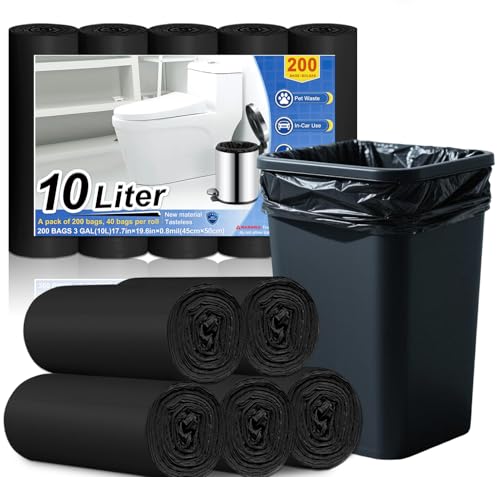 XUXRUS Müllbeutel 10L Schwarz 200 Stück Für Kleine Mülleimer