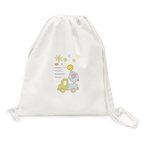 Sac à dos cordon éléphant cartoon en toile épaisse durable