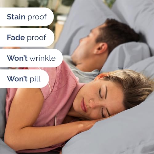 Image of Split King 7 Piece Bed Sheet Set - Comfy, Breathable & Cooling - Steel Blue | Ultra-Soft Hotel Luxury Bedding Set w / 8-16 Inch Deep Pockets, 1 Flat & 2 Fitted Sheet & 4 Pillowcases, Wrinkle & Fade Free