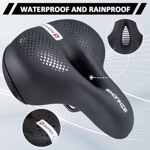 Bike Seat for Men & Women, Comfortable Gel & Foam Bicycle Saddle with Ergonomic 5-Zone Support, Shock Absorbing, Waterproof Wide Design, Fits Road, Mountain & Exercise Bikes (9.84\'\'x8.07\'\') - Thumbnail 3