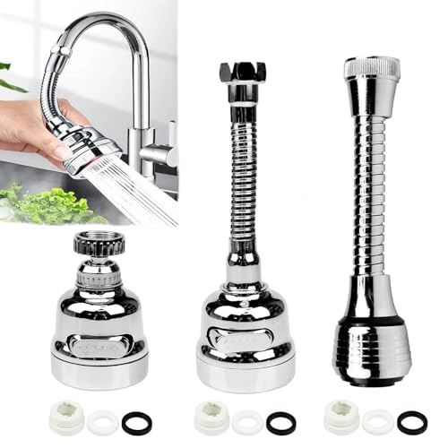 3 Pieces Kitchen Tap Head Fucet Aerator 360 Degree Rotatable 3 Mode Adjustable Faucet Extender Kitchen Faucet Head Replacement for Bathroom Kitchen