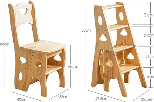 Silla de escalera plegable de madera con 4 peldaños y taburete multifuncional para biblioteca 4