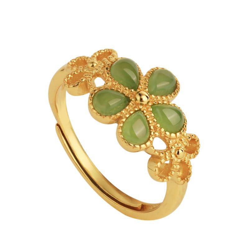 Bague en jade vert pour femme style chinois et anneau ajustable