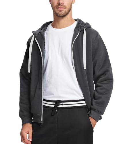 Image of Little Beauty Fleece Hoodies for Men Winter Thick Jackets Sherpa Lined Zip Up Sweatshirt With Kanga Pocket