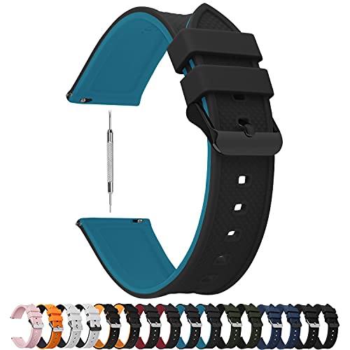 Fullmosa Quick Release Watch Band 18mm,Silicone Rubber Watch Band Bracelet Compatible LG Watch Style/Withings ActivitÃ©/Steel HR 36mm, Black Top/Blue Bottom+Black Buckle