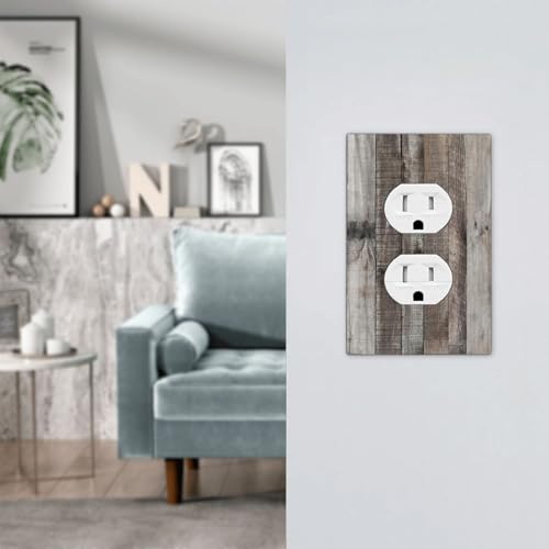 Placa de interruptor de luz de madera gris vintage para salones y dormitorios rústicos 8