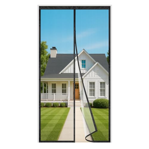 Fliegengitter Balkontür Magnet, 95x220cm Insektenschutz Balkontür 3.8cm Breites Klettband Stärkere Magneten Ohne Bohren für Wohnzimmer Terrassentür Schwarz