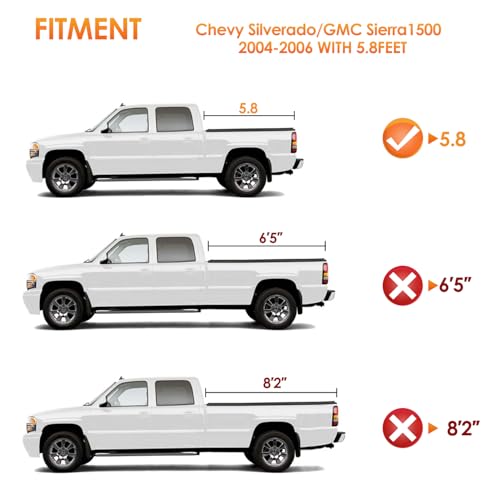 Image of Nilight Soft Roll-Up Tonneau Cover Compatible with Chevy Silverado /GMC Sierra 1500 2004 2005 2006-5.8ft Truck Bed Cover