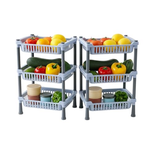 Image of Oblivion Kitchen Organiser Rack 2 Pc - 3 Layer Multiuse Kitchen Storage Basket Rack - Space-Saving Vertical Organizer for Vegetables, Fruits, Utensils & Pantry Essentials, Durable Metal Storage Stand