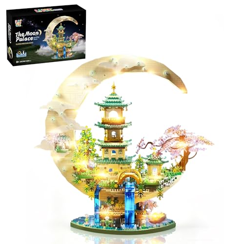 Cherry Blossom Tree Building Set for Adults Teens, LED Moon Palace Building Blocks Micro Japanese Sakura Tree House Bricks Mini Cherry Bonsai Tree Architecture Sets, for Kids 8+ C7001