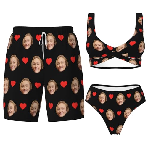 Custom Matching Swimsuits for Couples Personalized Swim Trunks Men Customized Face Swimwear Bathing Suits for Women Gifts