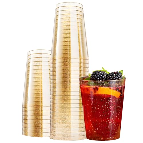 YWKJDDM Plastikbecher mit Glitzer Gold, 30 Stück Becher aus Kunststoff, Wiederverwendbare Trinkbecher Elegante Party Weingläser für Geburtstag Hochzeit Cocktail Getränk(350ML)