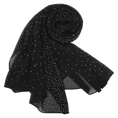 Genérico Chal Elegante de Novia para Mujer, Chal de Boda Negro de 200 Cm en Tejido de Gasa Ligera, Bufanda Brillante Capa de Gemas de Imitación para Vestidos Formales y Fiestas Nocturnas