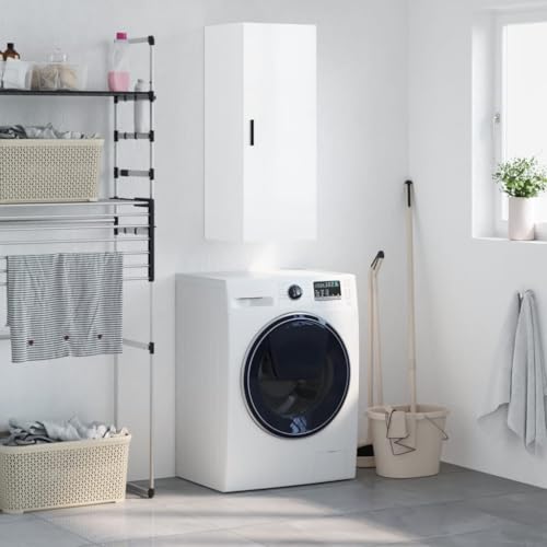 PABURNI Armario de Almacenaje Mueble Auxiliar Armario de Pared Aparador de Moda para Salón Dormitorio o Estudio Decoración del Hogar Look Minimalista Blanco con Brillo 34,5x34x90 cm