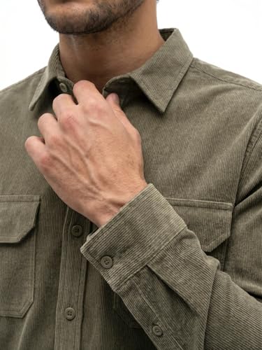 Image of Urbano Fashion Men's Corduroy Full Sleeve Regular Fit Solid Overshirt with Utility Pockets