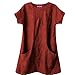 Produktbild Yvelands Damen Fashion Bluse T-Shirt Lässig Solide Rundhals Kurzarm Leinen Lose Tasche Tops Bluse Shirt(rot,XXL)