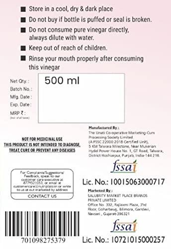 Image of Nutriplato-enriching lives Filtered And Unflavored Apple Cider Vinegar, 500 ml