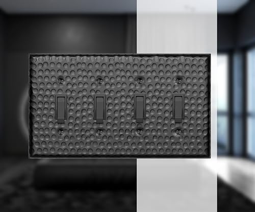 Image of Monarch Abode 19110 Hand Hammered Quad Wall Switch Plate, 4-Gang, Matte Black