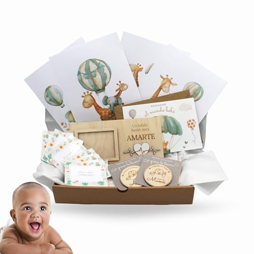 Ayurvana Pacchetto nascita bambino - Set regalo neonato con cornice per ecografia, fogli decorativi senza cornice, monete incise e cartolina - Regalo Baby Shower originale per bambini e ragazze