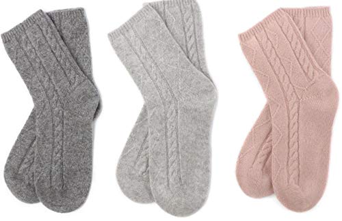 Image of Karen Thomas 100% Cashmere Women's Sleep Socks, 3-Ply Soft Cozy Cable Knit, Luxury Bed Socks for Warmth, Comfort & Lounging