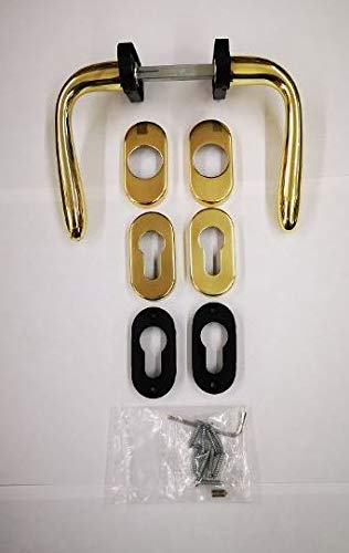 MANIGLIA PER PORTA SIDNEY 1126 IN MARITECH ORO LUCIDO, FORO YALE, COMPLETA PER UNA PORTA DENTRO+FUORI, ROSETTA OVALE
