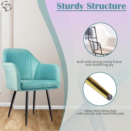 Image of Velvet Accent Chair | Luxury Upholstered Armchair with Sturdy Metal Legs | Modern Comfortable Chair for Living Room, Bedroom, Office, or Cafe (Black Legs, Sky Blue)