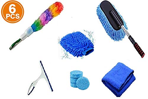 car cleaning kit car cleaning combo car cleaning accessories combo pack of 6/ Microfiber Duster, feather duster, hand gloves, microfiber cloth,2pcs cleaning tablet & wiper-Full accessories washing kit
