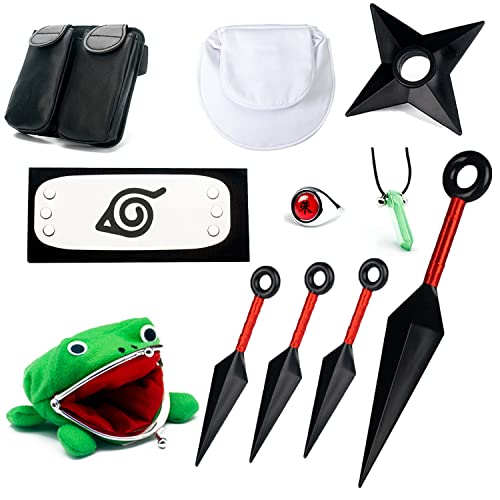 YESSINC Naruto Konoha bandeau collier''Zhu'' anneau grenouille porte-monnaie enfants ninja thème fête costume accessoires anime cosplay accessoires