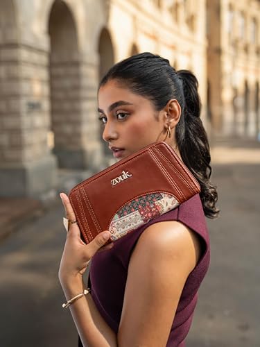 Image of ZOUK Arika Zipper Wallet for Women | Card Holder Wallet with 10 Card Slots, Coin Pouch & Cash Compartments | Purse for Women Stylish | Fits Phones up to 6.7 inch | Kutch Gamthi