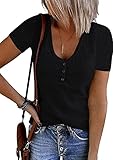lime flare Women Summer Ribbed Knit T Shirt Tee Tops Casual Dressy Rib Tshirt Tunic (F# Black Short Sleeve,Medium)