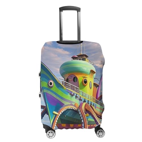 Octopus Ship Luggage Cover, Elastic Luggage Protector Fits 19-32in Suitcases, Washable & Anti-Scratch Suitcase Cover for Men Women S4